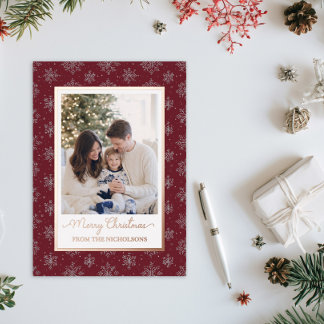 Familienfoto Goldfolie Dunkelrotes Weihnachten   Folien Feiertagskarte