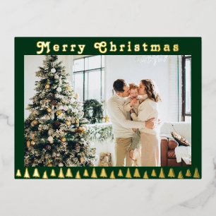 Familienfoto grünes Weihnachten Folien Feiertagspostkarte