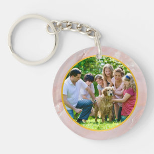 Familienfoto in Gold & eleganter rosa Marmor Schlüsselanhänger