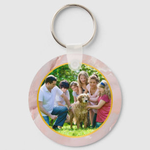 Familienfoto in Gold & eleganter rosa Marmor Schlüsselanhänger