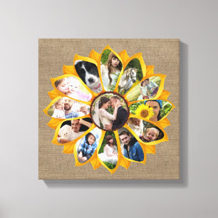 Familienfoto-Kollage Sonnenblume Jute 13 Bilder Ei Leinwanddruck