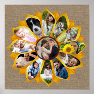 Familienfoto-Kollage Sonnenblume Jute 13 Bilder Ei Poster