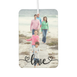 Familienfoto-Liebes-Overlay und rustikales Holz Autolufterfrischer