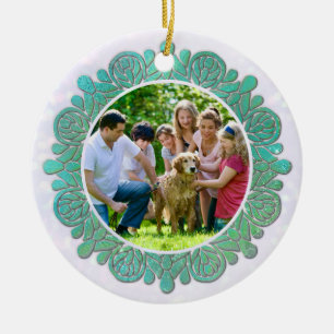 Familienfoto mit elegantem türkisfarbenem Mandala Keramik Ornament