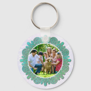 Familienfoto mit elegantem türkisfarbenem Mandala Schlüsselanhänger