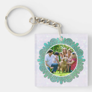 Familienfoto mit elegantem türkisfarbenem Mandala Schlüsselanhänger