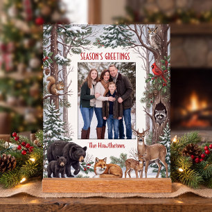 Familienfoto mit Waldtieren - Weihnachtsgrüße Acrylschild
