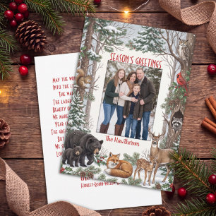 Familienfoto mit Waldtieren Weihnachtsgrüße Feiertagskarte