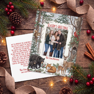 Familienfoto mit Waldtieren Weihnachtsgrüße Feiertagspostkarte