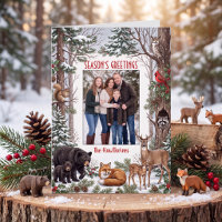 Familienfoto mit Waldtieren Weihnachtsgrüße