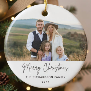 Familienfoto Moderne einfache Skript Weihnachten  Keramik Ornament