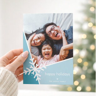 FAMILIENFOTO moderne Feiertag Schneeflocke blau Feiertagskarte