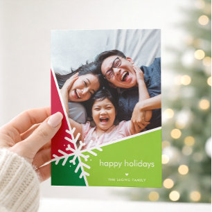 FAMILIENFOTO moderne Feiertag Schneeflocke grün ro Feiertagskarte