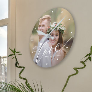 Familienfoto moderner Liebesschriftname Runde Wanduhr