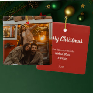 Familienfoto Name Jahr Frohe Weihnachten Keramikornament