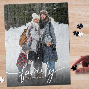 Familienfoto Name Moderne Schrift Puzzle