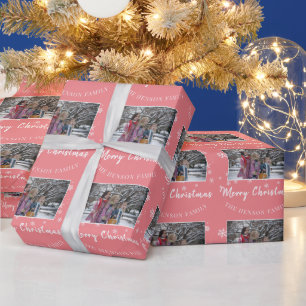 Familienfoto Pink Merry Christmas Schrift  Geschenkpapier