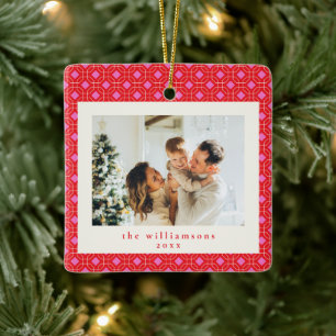 Familienfoto Pinke und rote geometrische Weihnacht Keramikornament