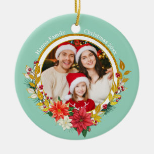 Familienfoto & Poinsettia Frohe Weihnachten Gesche Keramik Ornament