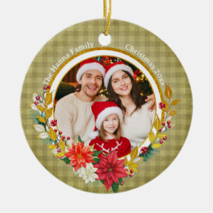 Familienfoto & Poinsettie Frohe Weihnachten Gesche Keramik Ornament