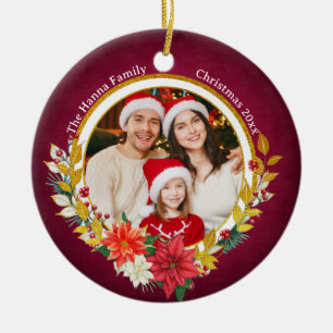 Familienfoto & Poinsettie Frohe Weihnachten Gesche Keramik Ornament