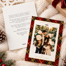 Familienfoto Rot Grün Tartan Folien-Weihnachtskart