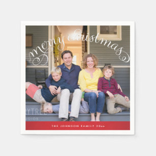 Familienfoto Roter Frohe Weihnachten Serviette