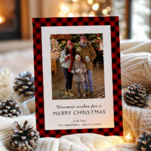 Familienfoto Roter Holzfäller Karo Frohe Weihnacht Feiertagskarte