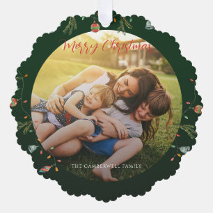 Familienfoto Rustikale Boho Weihnachtsfeiertage Ornament Karte