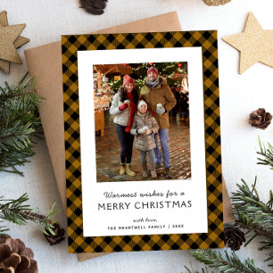 Familienfoto Rustikales Tan Plaid Frohe Weihnachte Feiertagskarte