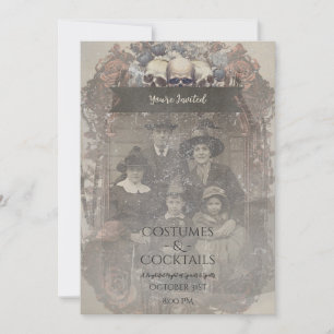 Familienfoto-Totenkopf-Rosen Vintage-Gothic-Hallow Einladung