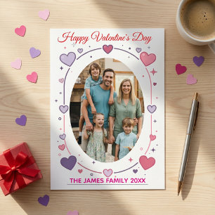 Familienfoto Valentinstag Modern Rosa & Lila Feiertagskarte