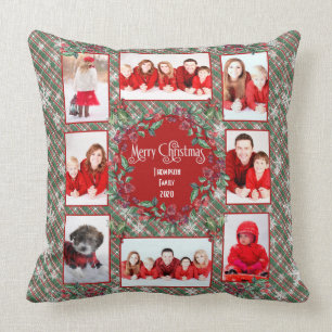 Familienfoto-Vorlage Weihnachten Rot + Grün Karier Kissen