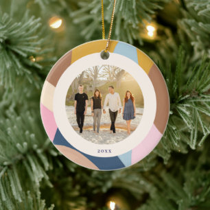 Familienfoto Weihnachten Moderne Pastellfarben-Blo Keramik Ornament