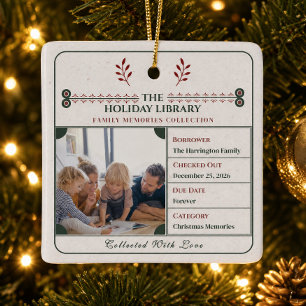 Familienfoto Weihnachten Vintage Bibliothekskarte Keramikornament