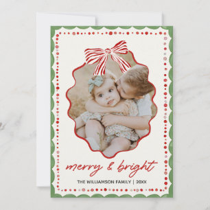 Familienfoto-Weihnachtsfeiertagskarte mit rosa Sch Feiertagskarte