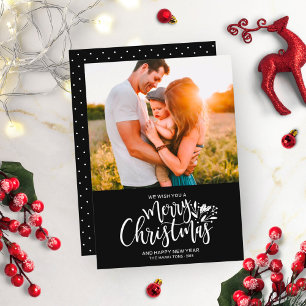 Familienfoto-Weihnachtskarte Schwarz Weiß Einladung
