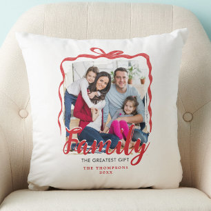 Familienfoto-Weihnachtsroter-Schleife-Feiertags-An Kissen