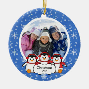 Familienfoto-Weihnachtsschmuck Süße Pinguine Keramik Ornament