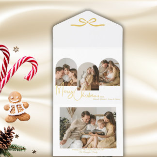 Familienfoto Weißgold Eleganter Weihnachtsbogen All-in-One-Einladung