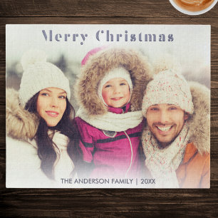 Familienfoto Winterurlaub Modern Frohe Weihnachten Puzzle