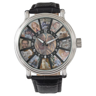 Familienfotocollage 13 Pic und Zahlen Easy Black Armbanduhr