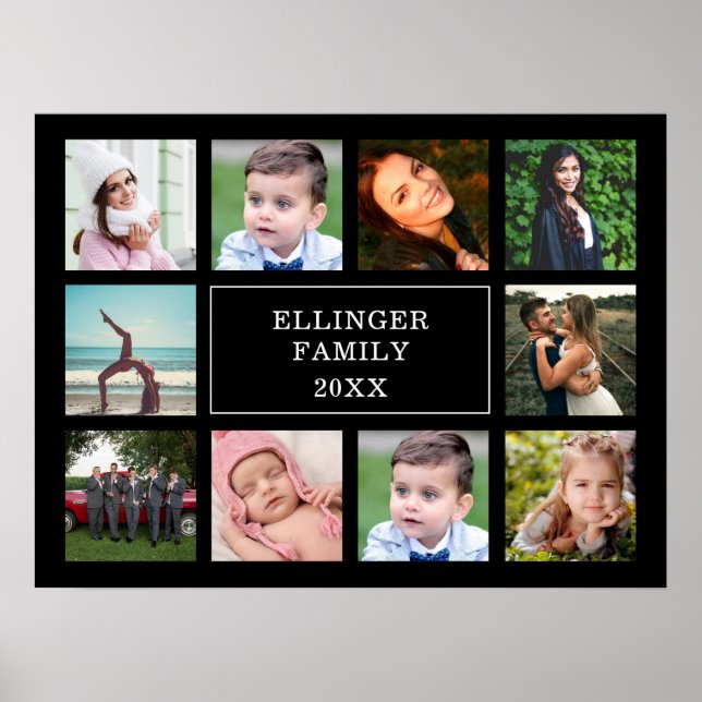 FamilienfotoCollage Schwarz Custom Poster (Vorne)