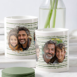 Familienfotos auf neutraler grüner Skizze gestreif Kaffeetasse