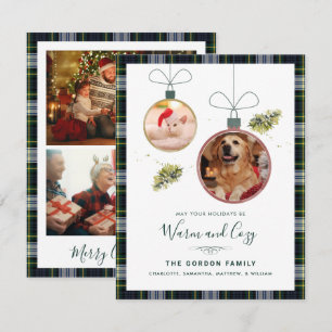 Familienfotos im Gordon-Tartan-Weihnachtslook Feiertagskarte