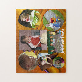 Familienfotos und Name auf abstraktem Hintergrund Puzzle