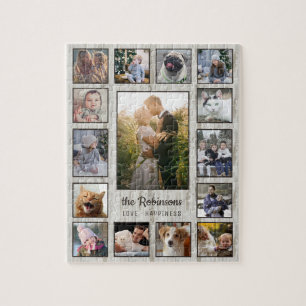 Familienfotosammlung 15 Bilder Name Holzkörner Puzzle