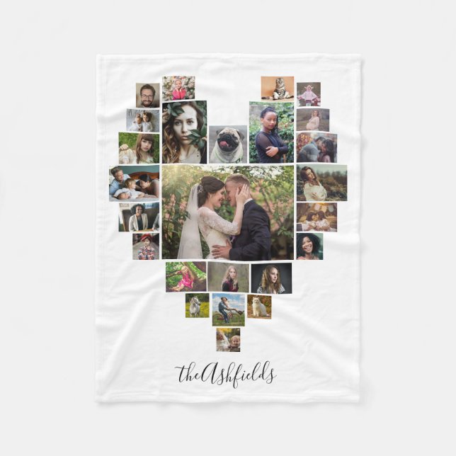 Familienfotosammlung Herz 25 Bilder Name Weiß Fleecedecke (Vorderseite)