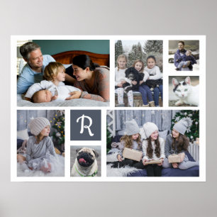 Familienfotosammlung Mit Monogramm 7 Bilder Weiß Poster