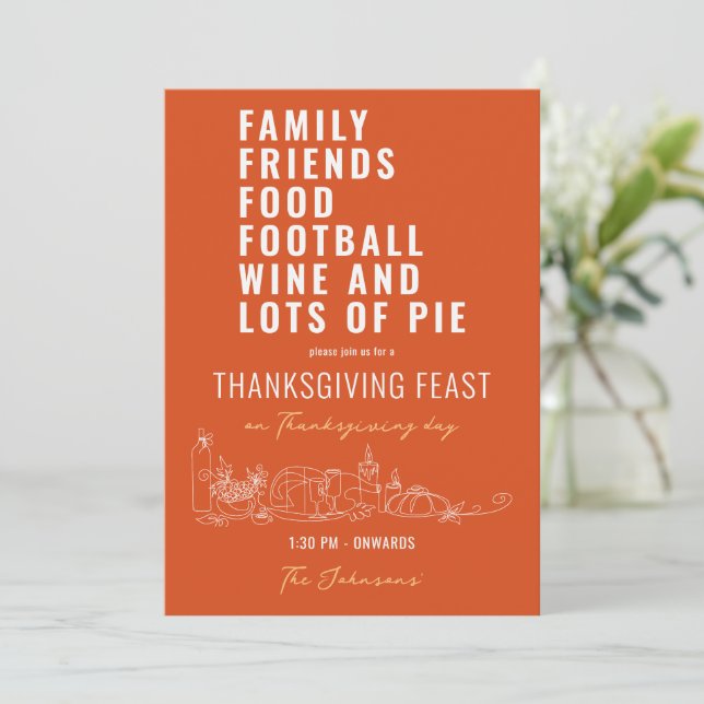 Familienfreundlich Food Football Wine Pie Erntedan Einladung (Stehend Vorderseite)